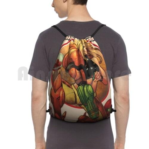 Saturday Supercade : 1994 Backpack Drawstring Bag Riding Climbing Gym Bag Samus Samus Aran Super Metroid Varia Varia Suit