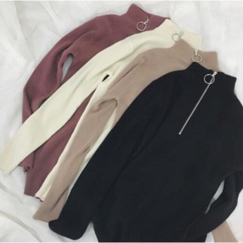 Zipper Turtleneck Sweater Korean Sweaters Tops For Women Pullover Autumn Winter Jumper Knitted Sweater