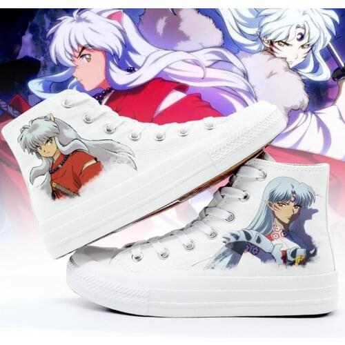 Unisex Anime Inuyasha Kikyo Sesshoumaru Casual Flat Canvas Shoes Preppy Student plimsolls duck shoes Sneakers