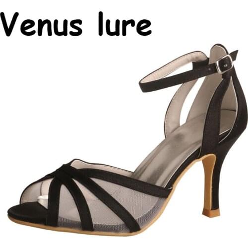 Venus lure Black Evening Party Wear Sandals for Women and Ladies 8CM Heel