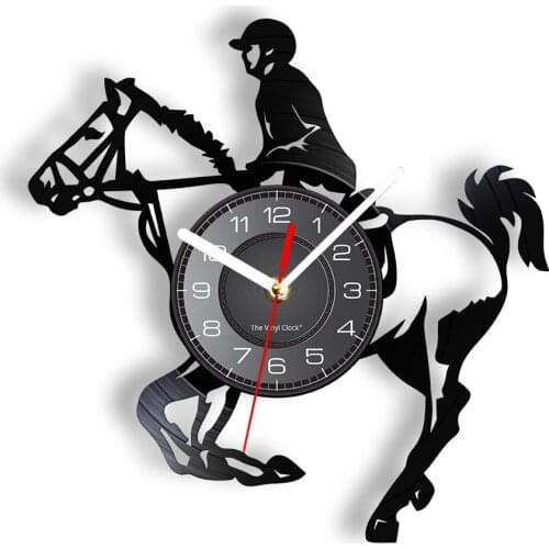 Horseback Riding Vinyl Record Wall Clock Equestrian Horse Race Art Timepieces Horseman Home Decor Equine Cheval Riding Gift
