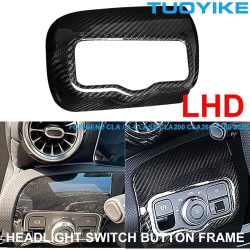 LHD Carbon Fiber Inner Headlight Switch Button Panel Frame Cover Trim For Mercedes BENZ W118 CLA / A-Class CLA200 CLA260 A180