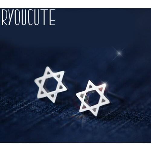 RYOUCUTE 100% Real Silver Color David Star Earrings for Women Wedding Jewelry Brincos Pendientes Wholesale