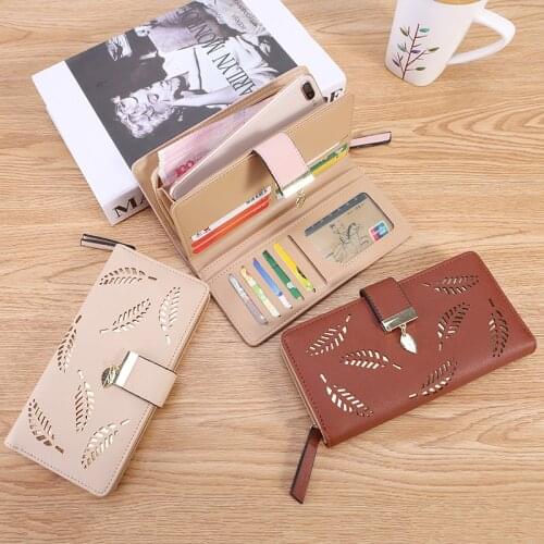 New Arrival Hollow out Leaf Womens Wallet Long Coin Purse Girls Card Holders Notecase Summer Ladys Hold Mobile Phone Bag