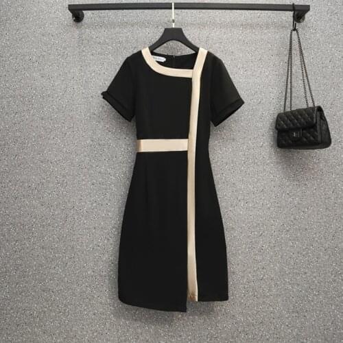 Plus Size Women Satin Black Patchwork Party Dress Short Sleeve Square collar High Waist Elegant Dresses 2021 Summer Big Clothing