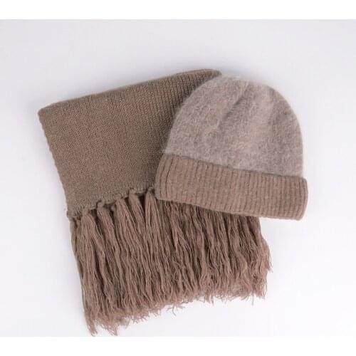 Winter Knitted Rabbit Wool Hat Women Warm Middle-aged Mother Soft Scarf Female Fashion Pure Color Comfortable Beanies Hats H7170
