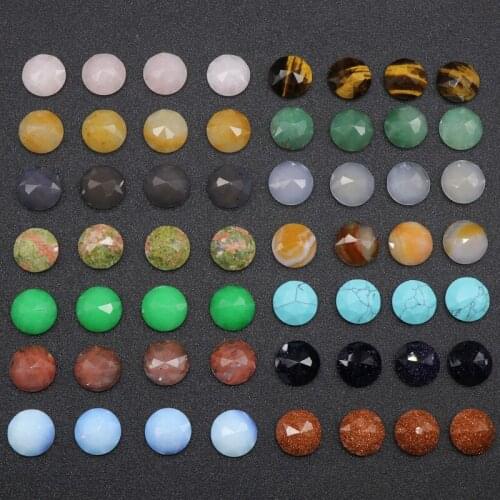 16mm Large Hole Faceted Bead Natural Semi-precious Stone Cabochon 14colors Crystal Rose Quartz Ring Surface DIY for Making Rings