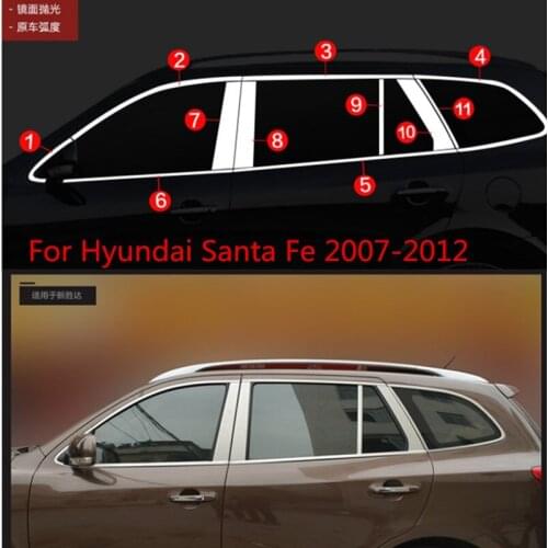 2007 2008 2009 2010 2011 2012 for Hyundai Santa Fe Chrome Window Trim 22pcs Frame Sill Belt Trims With Center Pillar GH