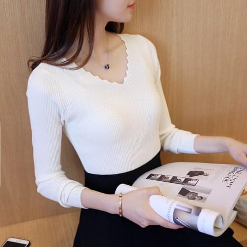 2020 Limited Time-limited Feminino Sweater Jumper Ohclothing Fall Slim V Womens Stretch Knit Shirt Collar Female F1263