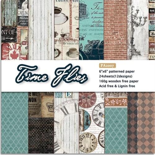 24 sheets 6"X6" Time Flies patterned paper Pad DIY Scrapbooking paper pack handmade paper craft Background pad Alinacraft