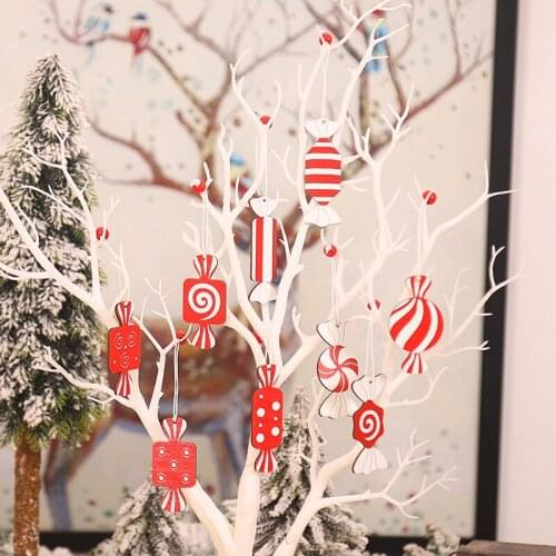 3pcs/9pcs 3 Styles Cyte Candy Merry Christmas Wooden Xtmas Tree Drop Ornament Door Home Hotel New Year Party Decor Pendant