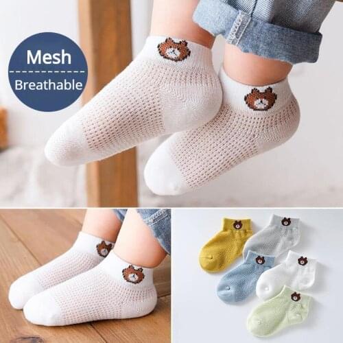 5 Pairs/Lot Childrens Socks Thin Boys and Girls Baby Mesh Boat Socks Pure Breathable Baby Socks Spring and Summer Cotton Socks