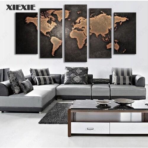 5Pcs World Map Canvas Painting Retro Wall Art Home Decor Canvas Hd Print Paintings Modern Decoration Poster Modular Pictures