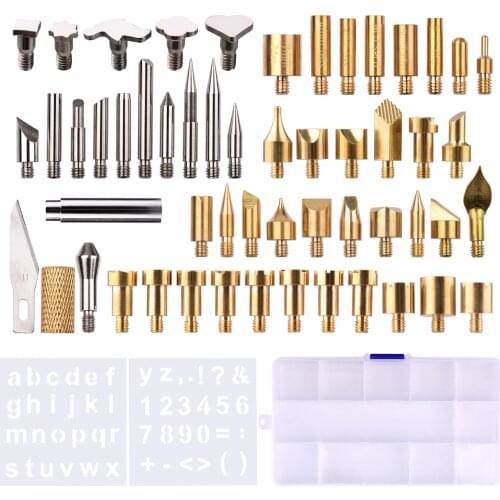 57pcs Woodburning Tool Accessories Wood Burning Pen Tips Set with Stencils Transparent Box for Pyrography Pen Carving DIY Crafts