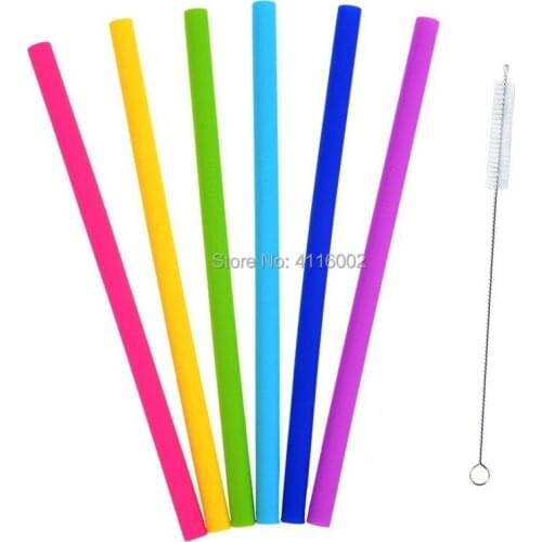 6pcs/set Drinking Straw With Brush 25CM/9.8inch Lenght Silica Gel Straws For Children Recycleable Bent Straight