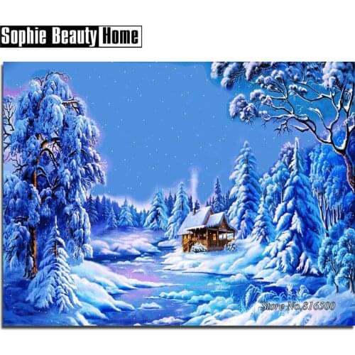 DIY Diamond Embroidery 5D Crystals Diamond Mosaic Scenery Snow House Diamond Painting Cross Stitch Kits Rhinestones Gift 188037
