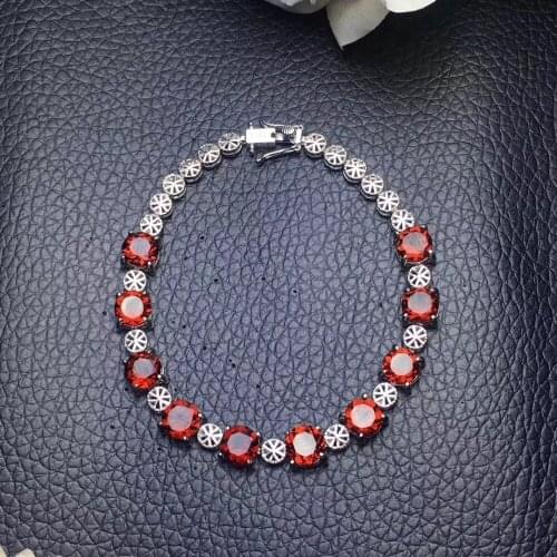 Natural red garnet gem Bracelet Natural gemstone bracelet S925 silver Elegant round Stars grid girl party gift fine jewelry