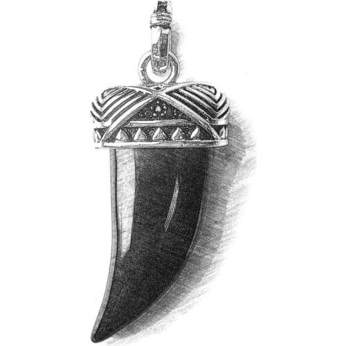 Maori Tooth Pendants Fit Necklaces Chain, Fashion Thomas Style Ethnic Onyx Pendant 925 Sterling Silver Ts Jewelry for Women Men