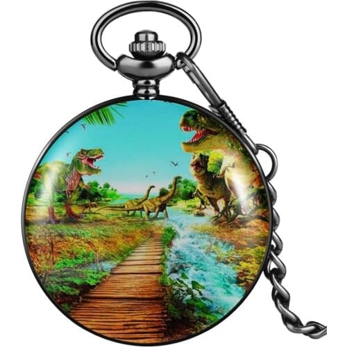 Original Prairie Dinosaur Life Man Black Quartz Pocket Watch Digital Clear female White Dial Comfortable Pocket Watch Pendant