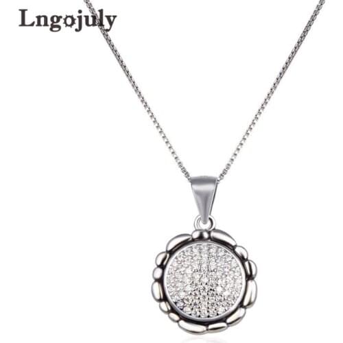 Pure 925 Sterling Silver Luxury Round Pendant Necklaces For Women Engagement Anniversary Party Silver 925 Necklace Jewelry Gift