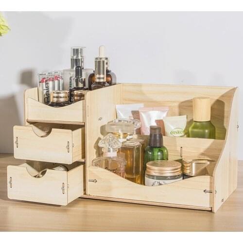 Wooden Desktop Cosmetic Storage Box Storage Organizer Cabinet Multifunctional Cute Shelf Desktop Finishing Cabinet