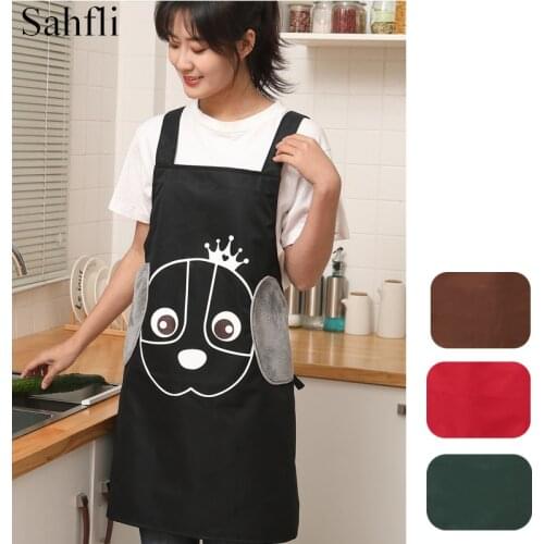 Cute Puppy Printing Sleeveless Apron with Hand-wiping Pocket Waterproof Aprons Home Kitchen Accessories Fashion Working Clothing