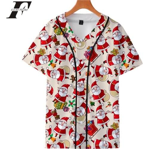 K-pop Christmas Western traditional festival Santa Claus pattern print Short sleeve baseball uniform Casual jacket Clothes