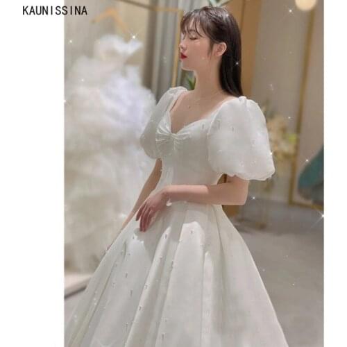 KAUNISSINA Sweetheart Bridal Gowns Puff Sleeve Pearls Elegant Wedding Dress Custom Made Real Photos A-Line Long Bride Vestidos