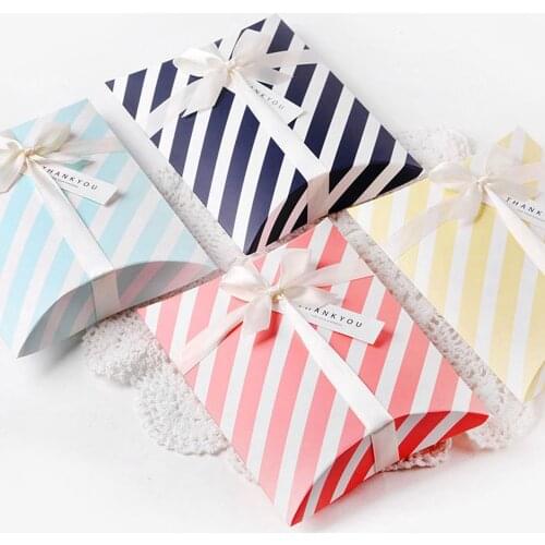 Colorful Striped Printed Pillow Box Chocolate Candy Packaging Boxes Gift Box for Wedding Baby Shower Supplies 30pcs/lot
