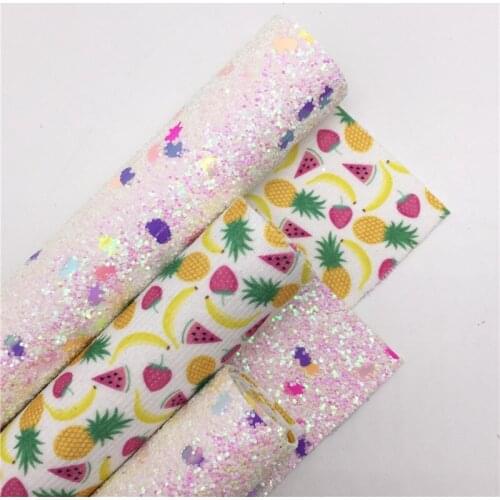 LEOsyntheticoDIY Double Sides Unicorn Chunky Glitter Leather with Watermeleon Pipeapple Printed Felt Backing DIY A4 SIZE R178