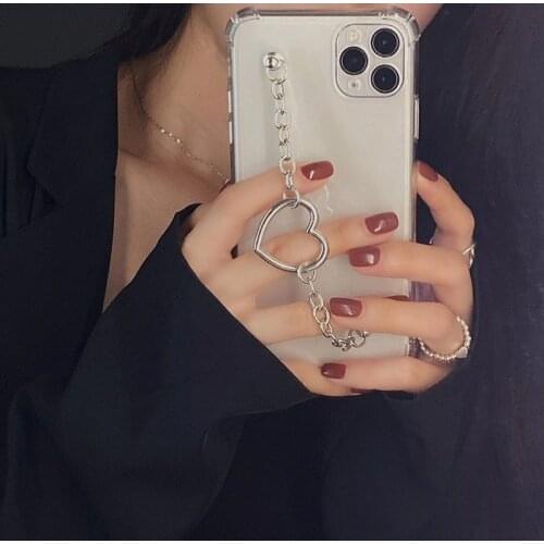 INS Fashion Heart Chain Phone Case For iphone 12 Mini 11 Pro Max 7 8 6 6 plus X XR XS SE 2020 Clear Protect Cover Love Bracelet