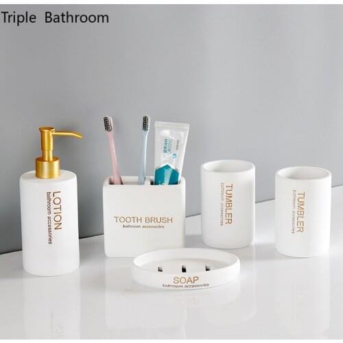 Modern Bathroom Kit Resin Soap Dish Toothbrush Holder Mouth Cup Liquid Soap Dispenser Container Wash Accessories Five Piece Set