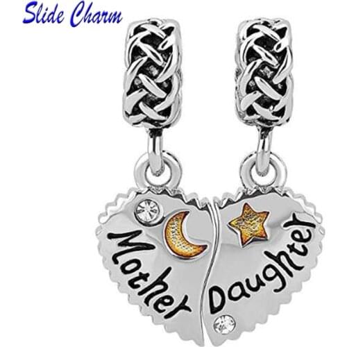 The new white crystal embellishment love of popular jewelry yellow moon star mother and daughter pendants charm bead free shippg