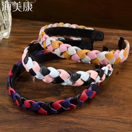 Haimeikang New Fashion Women Hairband Wide Side Artificial Leather Headband PU Braided Hair Hoop Adult Bezel Hair Accessories