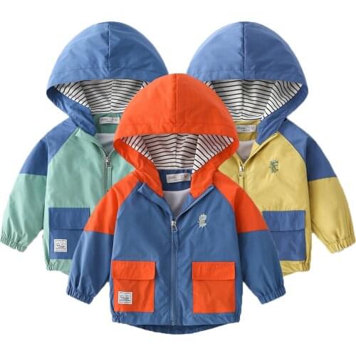 Toddler Baby kids Windbreaker Coat Spring Dinosaur Stitching Style Casual Jacket For Boys 1-6 Years Children Outerwear