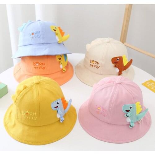 Spring Summer Baby Panama Hat Cartoon Dinosaur Outdoor Beach Cap Kids Boy Girl Letter Printing Fisherman Children Caps Gorros