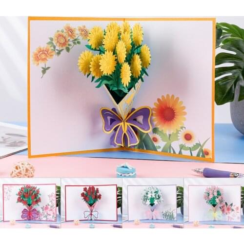 Mothers Day Greeting Invitation Cards Table Prop UP 3D Beautiful Thanksgiving Flowers Greeting Card Decorating Decor Home