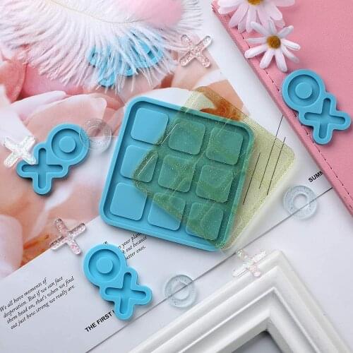 Tic Tac Toe Ox Chess Game Epoxy Resin Mold Mirror Silicone Mould DIY Jewelry Small Pendant Handmade Epoxy Resin Craft