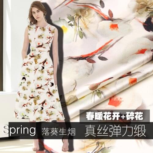 2021 New Design Stretch Silk Satin Printed Fabric For Dress Wedding Clothes