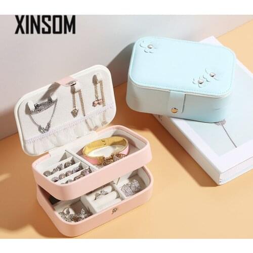 XINSOM Double Layers Jewelry Box For Women Girls High Capacity Necklace Rings Earrings Bracelets Jewelry Storage Box With Mirror