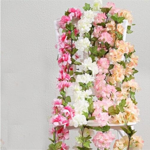 Simulation Cherry Blossom Vine Garden Decoration Fake Plant Sakura Garland Wreath Hanging Flower Plant Home Party Decor