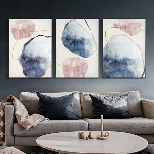 Nordic Modern Abstract Posters Watercolor Pink And Blue Print Canvas Painting Simple Wall Art Picture Wall Decorations Bed Room