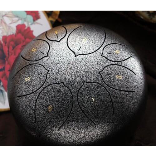 Hluru C Steel Peptide Lotus Ethereal Empty tongue drum percussion Musical instrument 8notes 12inch Tambourine Handpan Meditation