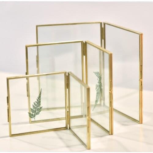 Glass Photo Frame Retro Brass Vertical Folding Piece Creative Set Table Diy Photo Frame Home Decoration Accessories Gifts