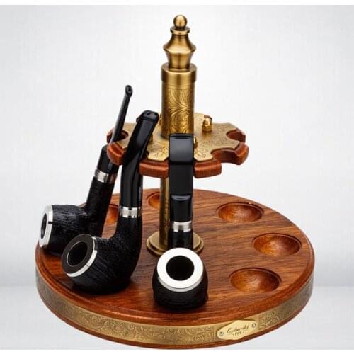 LUBINSKI Pure Cupper & Solid Wood Pipe Rack Tobacco Cigar Cigarette Pipe Tool For Pipes Business Office & Home Pipe Seat