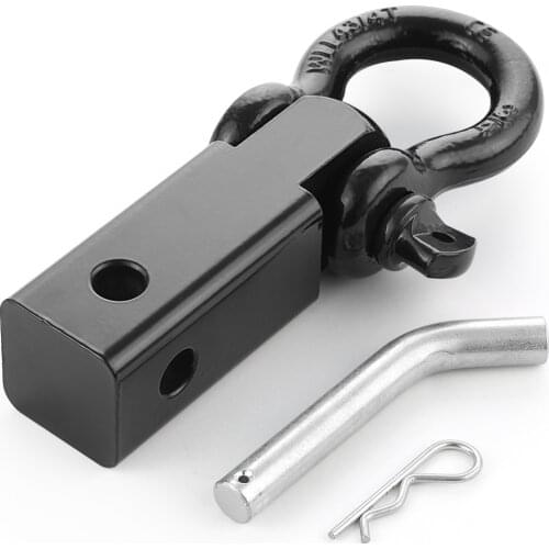 2" Universal Shackle Hitch Receiver Black Powder Coated 41850 Lbs Break Strength with 3/4'' D Ring Shackle