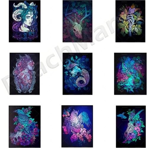 Magic Owl-Skull Heart-Dark Art Print-Witch Gift, Scary Art, Mysterious Purple Poster, Bird Art, Dark Art Gothic Gift Wall Decora