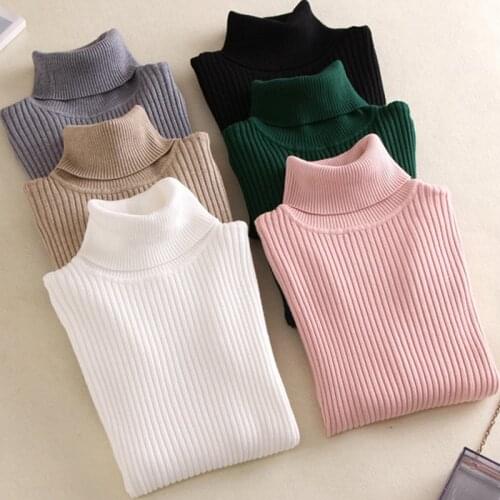 Women Spring Autumn Turtleneck Knitted Jumper Pullovers 13 Colors Long Sleeve Sweaters Female Slim Warm Bottomed Sweater