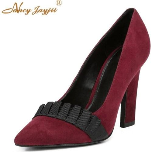 Woman Shoes Lady Pumps Solid Flock Basic Butterfly-knot Super High Square Heels Slip-On Pointed Toe Fashion Nancyjayjii 2019