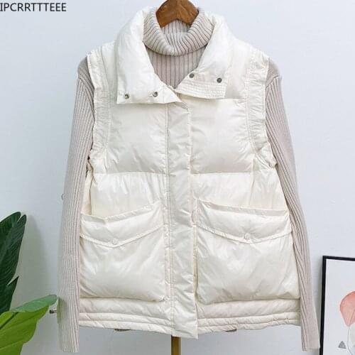 Women Korean Style Solid Sleeveless Winter Keep Warm Coat Single Ladies Breasted Loose Thick Fashion Vest